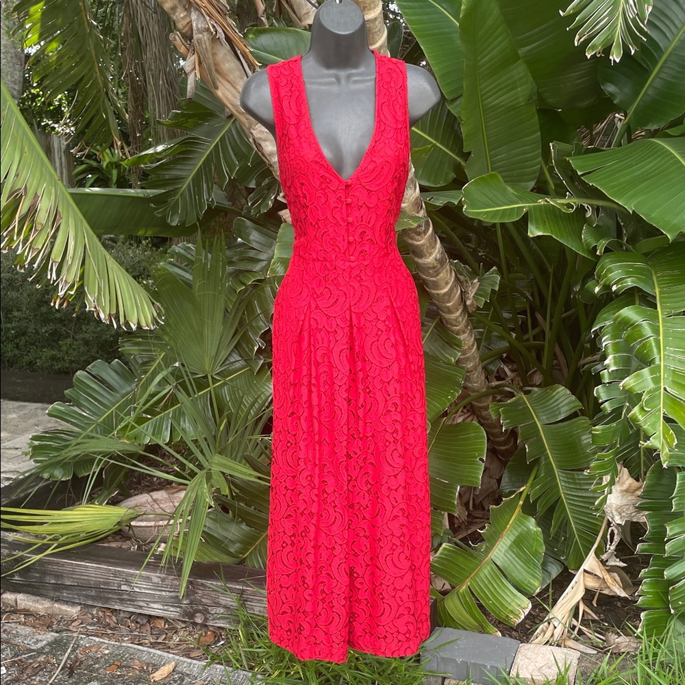 Red lace wide leg crop jumpsuit